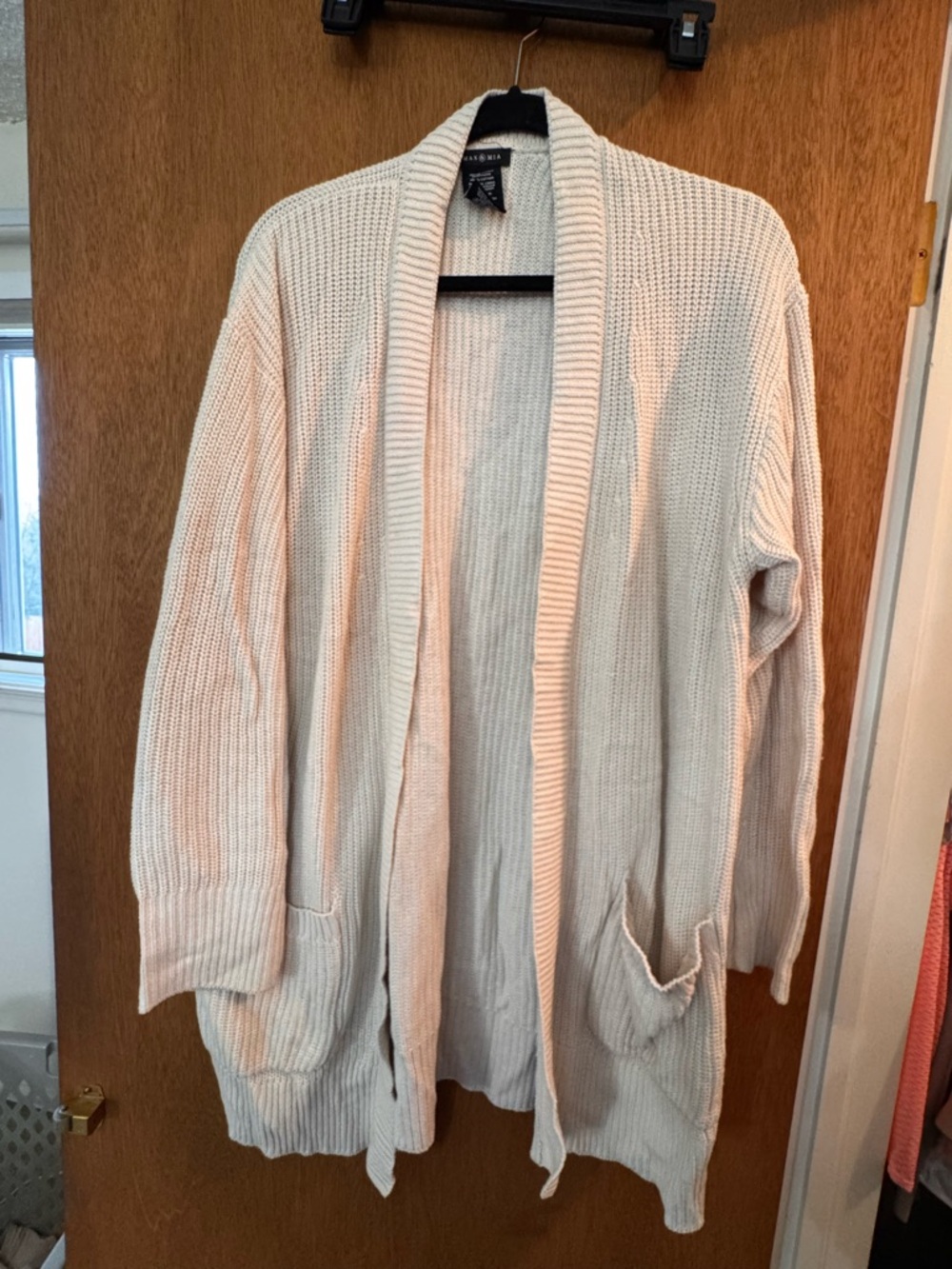 MIA Cream Open-Front Knit Cardigan